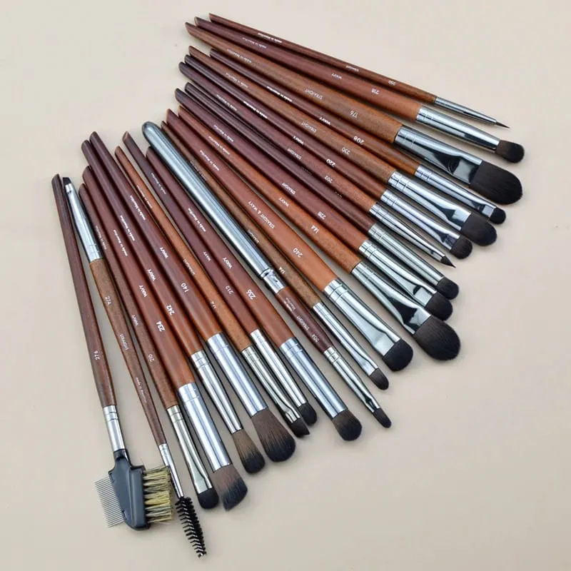 Ensemble complet de pinceaux de maquillage pour les yeux en bois naturel, kit de maquillage Pro pour fard à paupières, surligneur, sourcils, lèvres, cils, pratique — image 5
