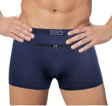 Dropshipping roupa interior masculina anti-roubo bolsos grandes boxer cuecas anti-roubo de quatro quartos, calcinha com zíper único — image 2