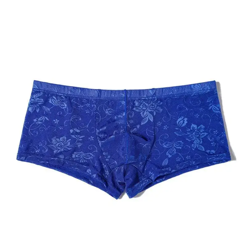 Sexy masculino boxers shorts malha homem roupa interior lingerie tronco malha transparente ver através de renda cuecas — image 11