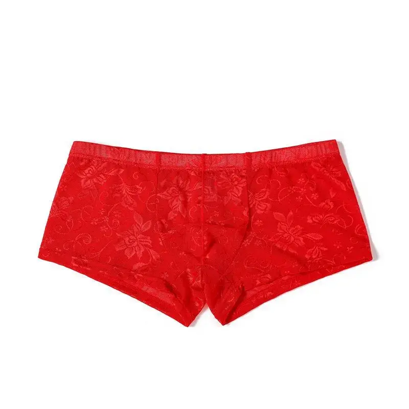 Sexy masculino boxers shorts malha homem roupa interior lingerie tronco malha transparente ver através de renda cuecas — image 14