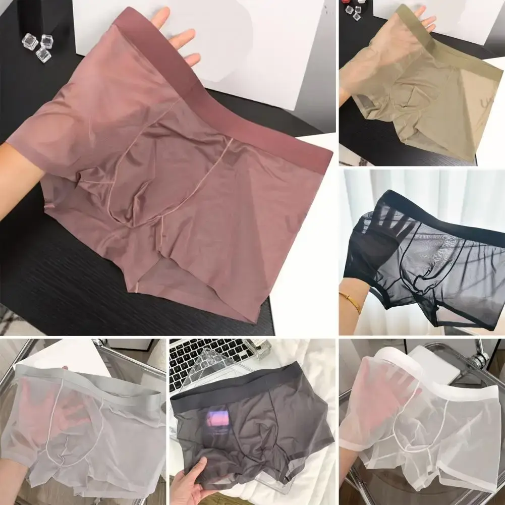 Cueca boxer masculina transparente, leve, elástica, cintura média em u-convexa, fina perspectiva, cuecas sem costura — image 8