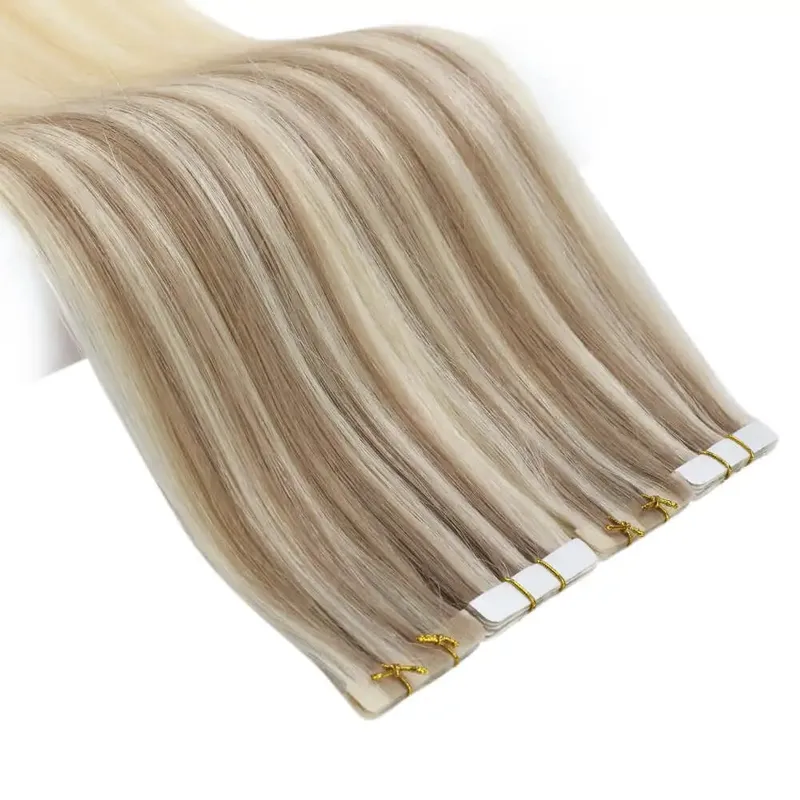 Moresoo Injection Tape Hair Extensions Ash Blonde Highlight Virgin Hair Φυσική ίσια ταινία Brazilian in Human Hair Extension