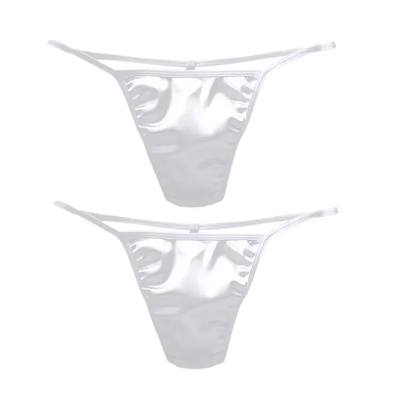 2PCS Men's T-back Thong Sexy Thin Strap Glossy Ice Silk Underwear Male U Convex Night Bikini Low Waist Plus Size Satin G-strings — image 18