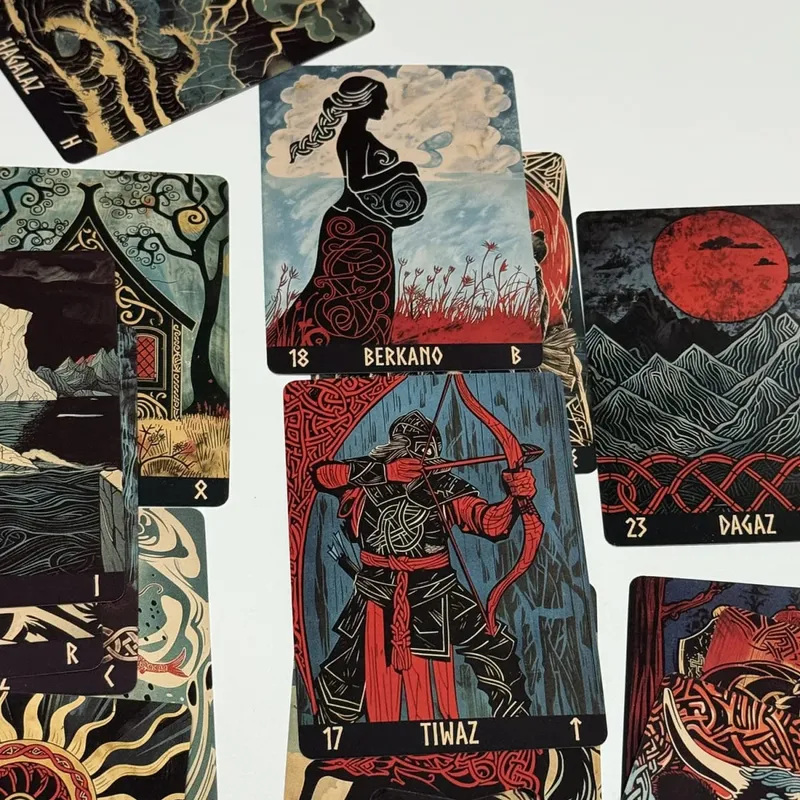 Deck de Runes gravées sur bois norvégien, 24 pièces, Version anglaise, The Elder Futhark Runes Oracle deck — image 6