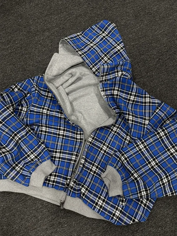 Winter Casual Plaid Print Hoodie Women's Warm Zip-Up Double-Sided Wear Sweatshirt Female Fashion Trendy Loose Hooded — image 5