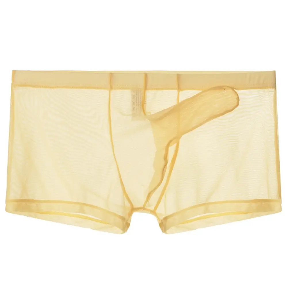 Sexy men malha transparente leve roupa interior ver através respirável boxer briefs calcinha separação bala masculino boxer calcinha