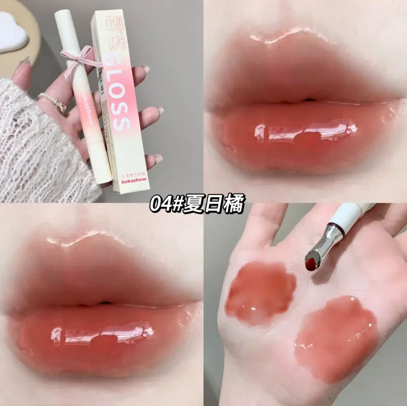 Kakashow Mirror Hydrating Lipstick (Iron Brush Tip) Gel Lip Gloss Hydrating Lip Gloss in 6 Natural Nude Shades Cosmetics