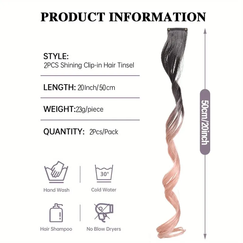 Gradient Wave Clip - in Hair Extensions 2 τμχ Χρώμα συνθετικών ινών - Blocked Tassel Ear - Side Dyeing for Daily Party Cosplay — image 3