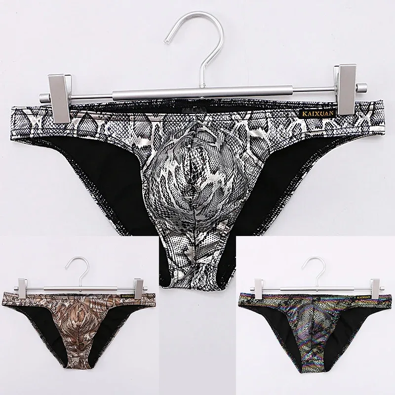 Mens Snake Skin Patterned Briefs with Sexy Bulge Pouch Bikini Underwear Comfortable Underpants by WANGJIANG Brand — image 36