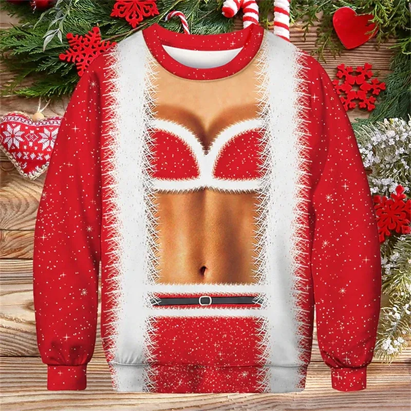 Natal feio camisola engraçado impressão 3d padrão muscular camisolas para homens nova moda pulôver festa cosplay traje presente de natal — image 7