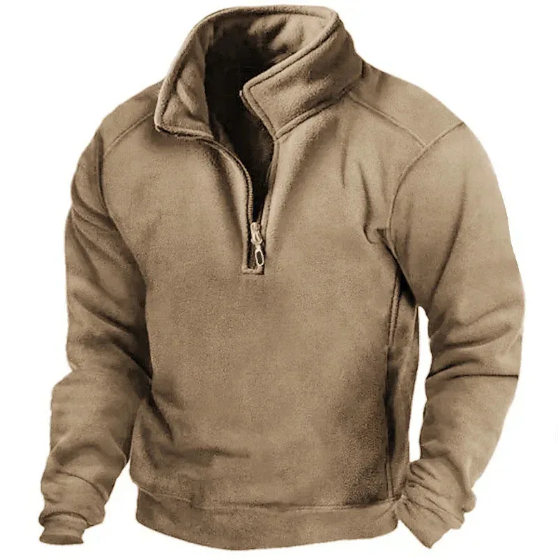 2026 moletom masculino meio zíper outono gola solta cor sólida pulôver novo homem tendência casual exército verde hoodies — image 2