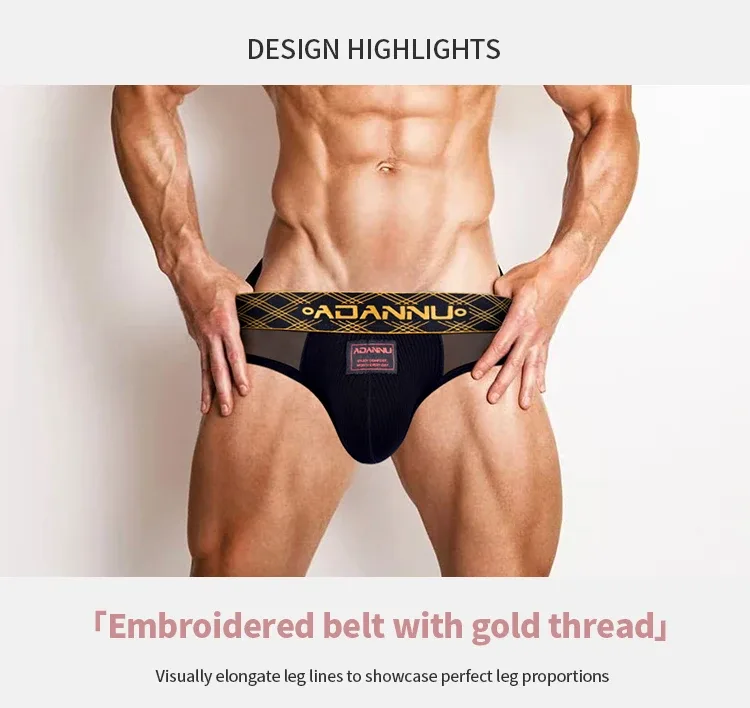 Luxury Ice Silk Men's Underwear with Gold Thread Embroidery Waistband Ultra-Thin Transparent Mesh Quick-drying Briefs for Men — image 2