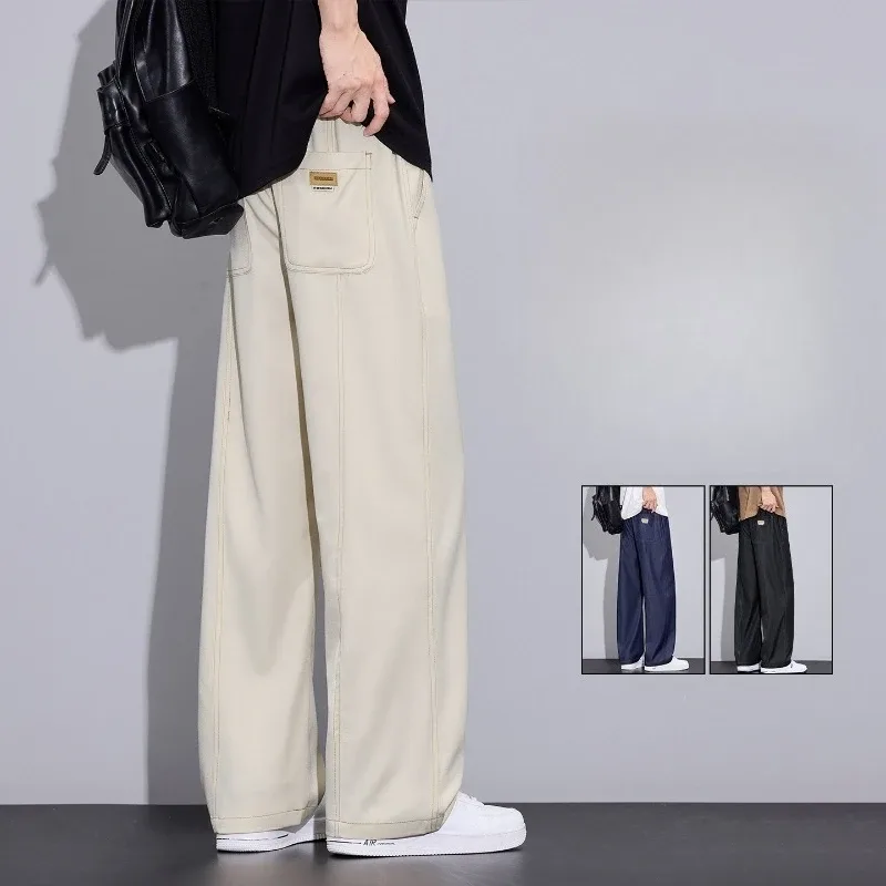 Men's Summer Lyocell Thin Wide Leg Jeans Ice Silk Cool Breathable Elastic Waist Casual Streetwear Denim Pants Daily Wear for Men