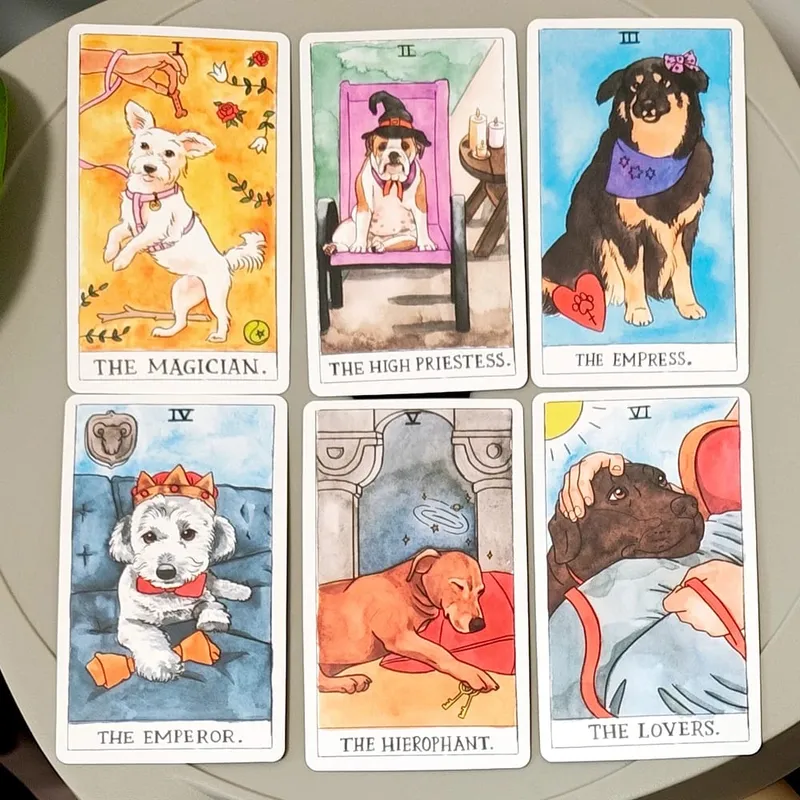 10,3*6cm Dog Tarot Deck 78 Cards based on Rider Waite System Cute Canine Watercolor Illustrations - Unique Dog Lover Gift