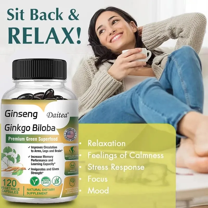 Premium Ginseng + Ginkgo - Nootropic Brain Supplement Memory & Concentration Circulation & Energy Boost 120 Capsules — image 2