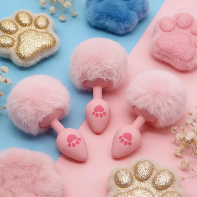 4 Sizes Cute Pink Cat's Paw Print Silicone Anal Plug Soft Tail Butt Plug Adult Game Anal Beads Erotic Cosplay Sex Toys For Women — image 3