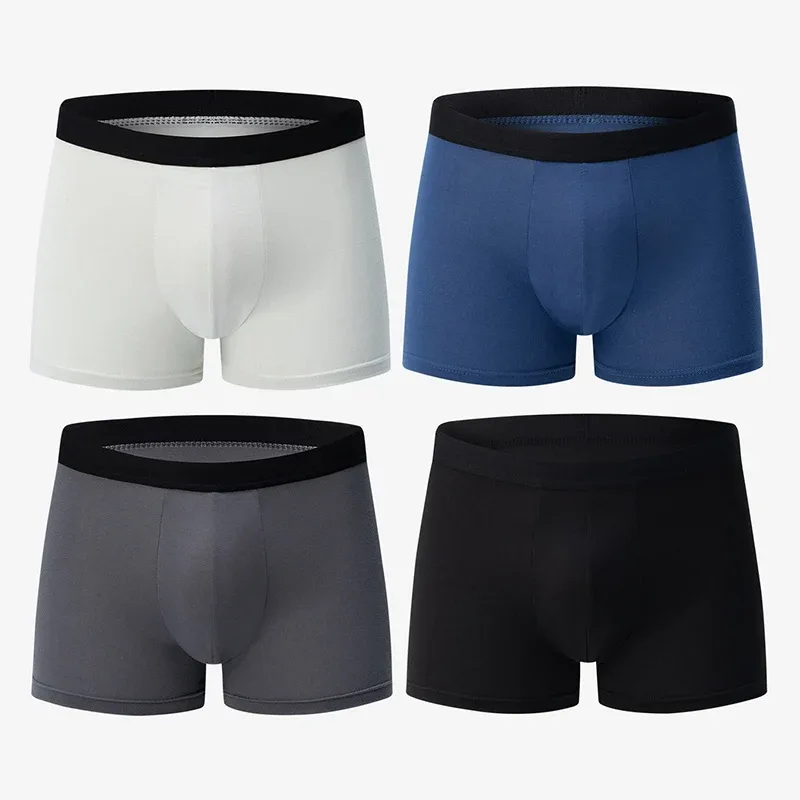 4 Pack Europe At America Size ng Men's Solid Color Sexy Boxer Underwear Antibacterial Breathable Plus Size Men's Shorts Underwear — image 20