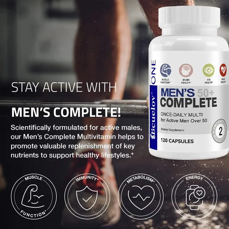 Men's 50+ Daily Super Multivitamin High Potency Formula for Brain Eye & Heart Health Vitamins A C D E K B1 to B12 Gluten Free — image 5