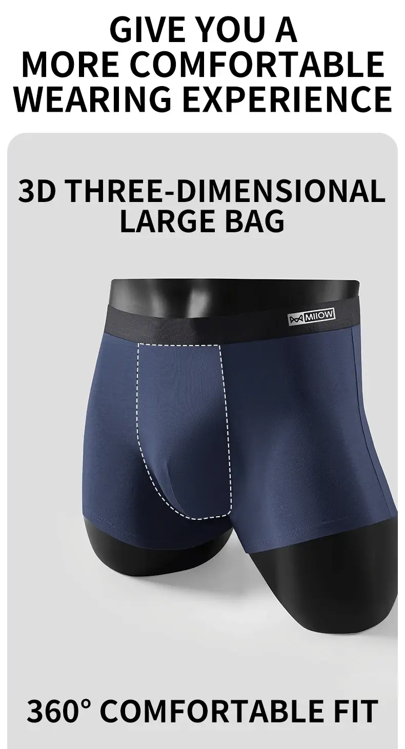 MiiOW 3Pcs Cotton na Panlalaking Panloob na Antibacterial Crotch Panti ng Panlalaking Makahinga Mga Panloob na Panlalaki Solid Kumportableng Panlalaking Boxer Brief — image 6