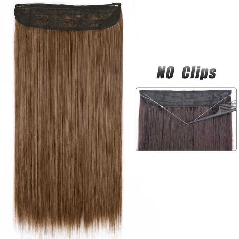 No Clip Natural Hair Extensions Invisible Wire Synthetic Long Straight Black Brown Blonde False Fish Line Hairpiece For Women