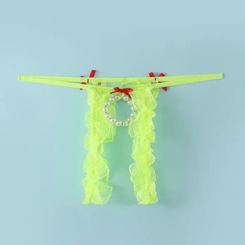 Mga Lalaki Sexy Lace Open-Crotch Low Waist Underwear Hole Pouch Thongs G-strings Briefs Puwit Hollow Thong Exposed Cock