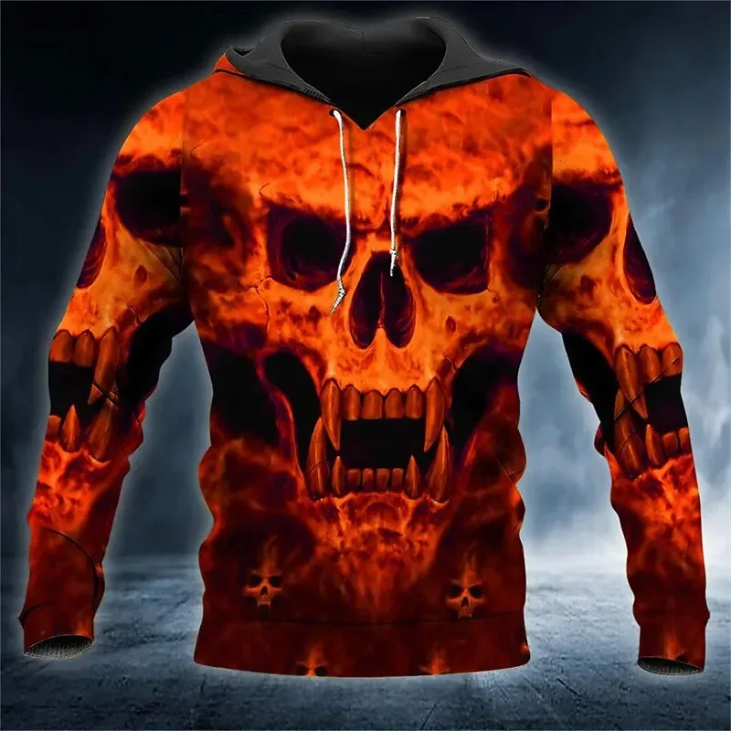 Skull 3D Printed Hoodie för herr, Halloween Horror Graphic Hooded Sweatshirt, Gothic Casual Streetwear Pullover Toppar Herrkläder — image 8
