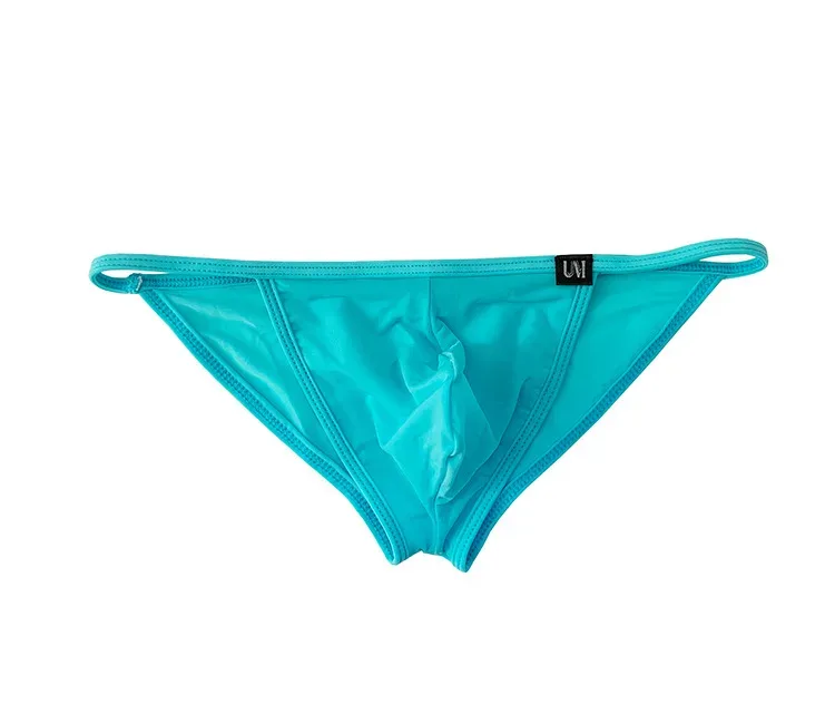 Cuecas sexy masculinas ultrafinas de seda gelo cuecas dupla divisão biquíni com buracos personalizado u-convexo design calcinha — image 7