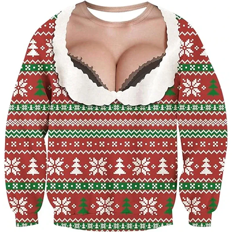Natal feio camisola engraçado impressão 3d padrão muscular camisolas para homens nova moda pulôver festa cosplay traje presente de natal