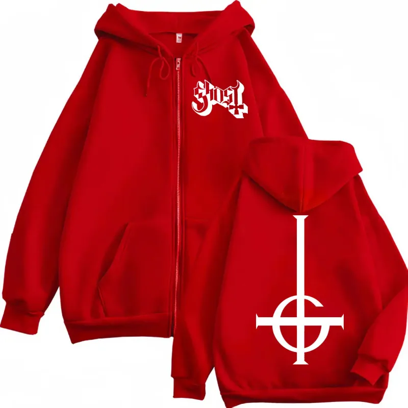Hot Rea Ghost Rock Band Logotyp Dragkedja Hoodie Herr Dam Högkvalitativ Mode Zip Up Sweatshirts Casual Lös Fleece Pullovers — image 6