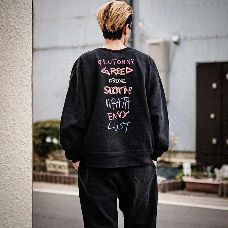 Autumn Winter Classic Overlapping Logo Print Saint Sweatshirts Men Women Couple Colorful Letters Graffiti Washed Black Pullovers — image 3