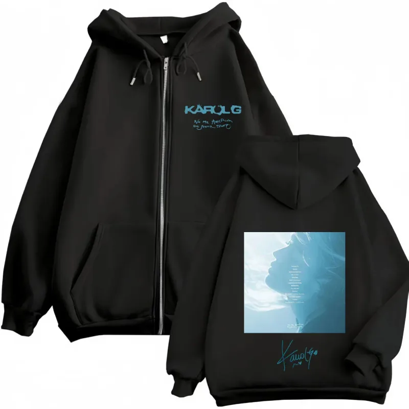 Karol G Album No Me Arrepiento De Sentir Tanto 2026 Zipper Hoodie Men Women Vintage Fashion Sweatshirts Casual Zip Up Jacket — image 1
