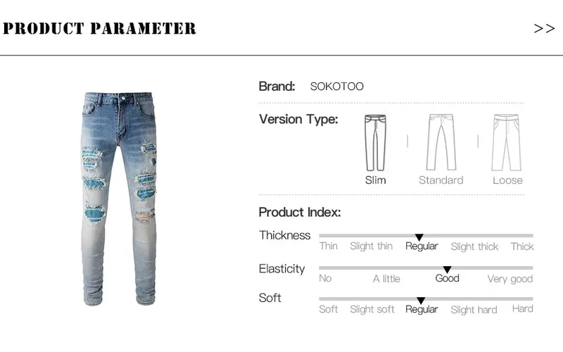 Men Crystal Patch Denim Jeans Streetwear Blue Patchwork Stretch Pants Ripped Distressed Skinny Tapered Trousers — image 7