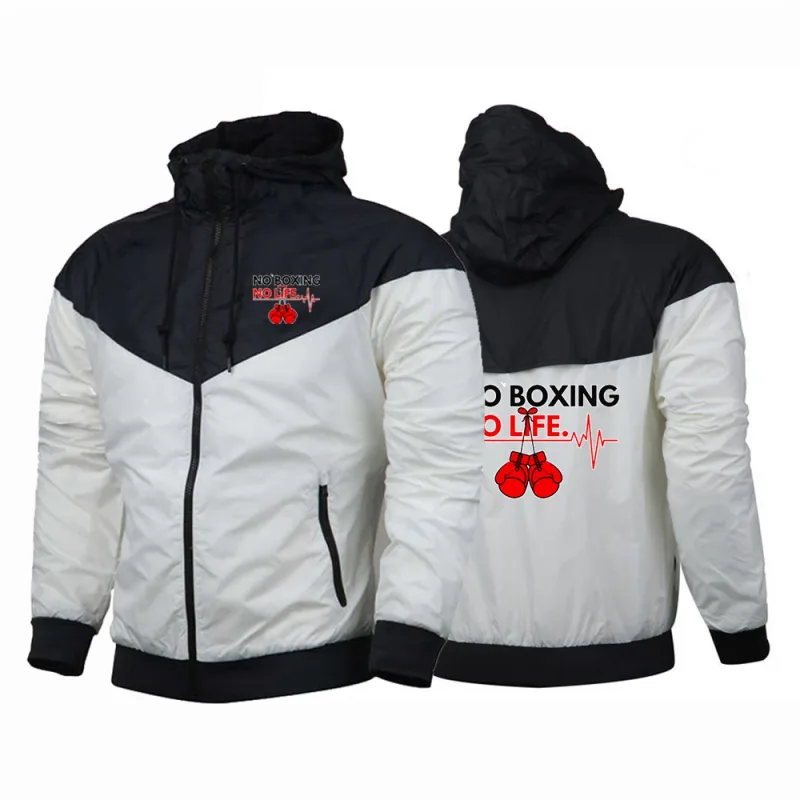 2025 No Boxing No Life Gym Herr Vår och höst Tunn Vindtät Casual Huva Färgmatchning Modetryck Vindjacka — image 10