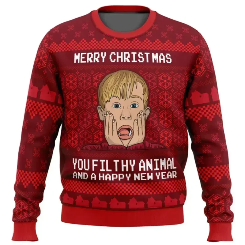 Pull de noël pour hommes et femmes, seul à la maison, moche, col rond, manches longues, vêtements de noël, imprimé drôle en 3D, offre spéciale — image 2