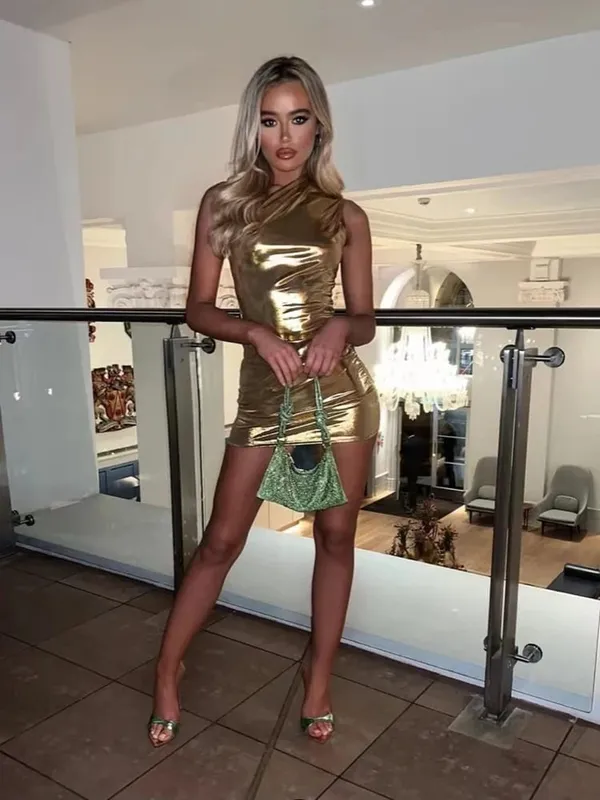 Szexi egy vállú Bodycon ruhák nőknek Szilárd, szabálytalan, vékony miniruha Női bulizós éjszakai klub fenék rövid ruha Vestido — image 4