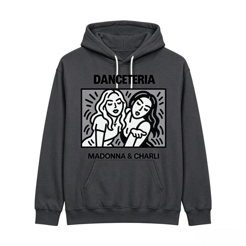 2026 Madonna Charli XCX Danceteria Hoodie Garis Seni Grafis Cetak Uniseks Pullover Berkerudung Kaus Penggemar Musik Pop Atasan Kasual — image 3
