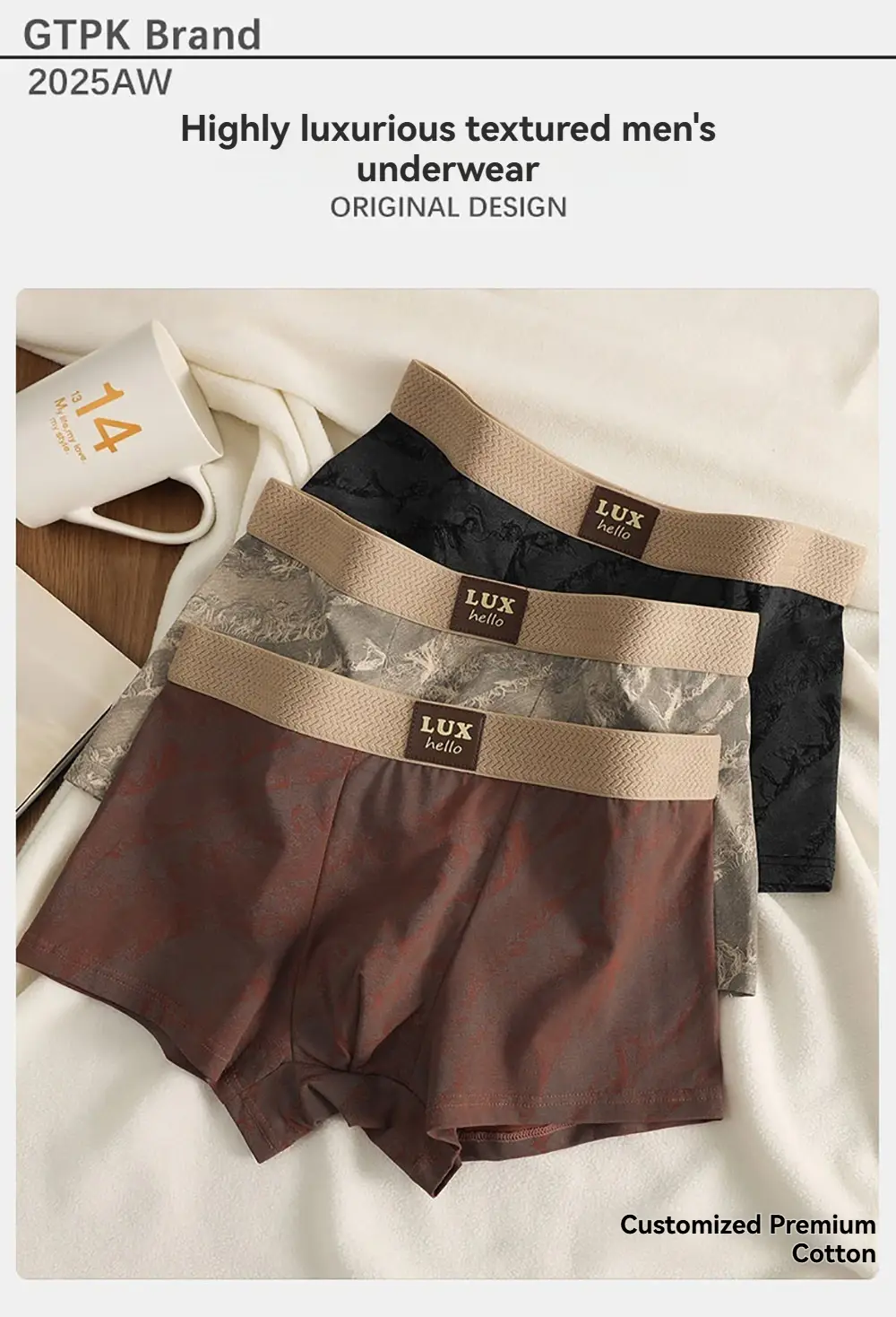 3PCS/Pack 100% Cotton Luxury Print Boxers Hombre 3D Mesh Breathable Antibacterial Pouch Kasuotang Panloob Kumportableng Malambot na Panti ng Lalaki — image 1