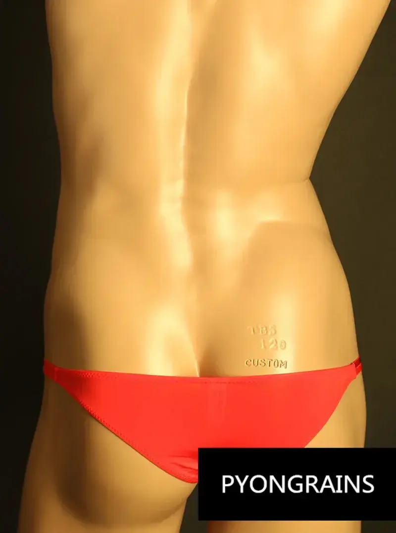 Homens ajustável metal o-ring dupla alça fina bikini briefs cintura baixa sedosa gelo seda 3d u bolsa convexa sexy roupa interior masculina