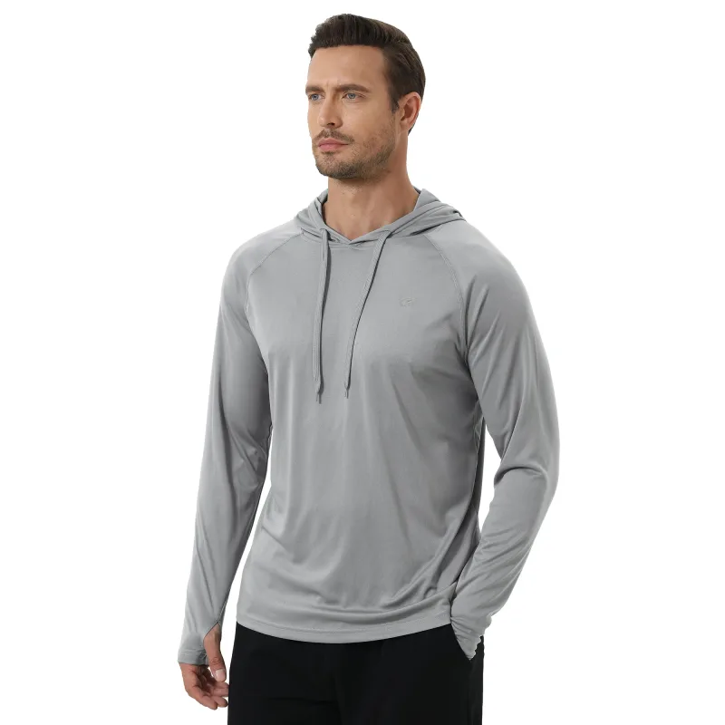 Camiseta masculina de verão com manga comprida UPF 50+ com capuz Rash Guard Camiseta de secagem rápida para esportes ao ar livre pulôver de corrida — image 6