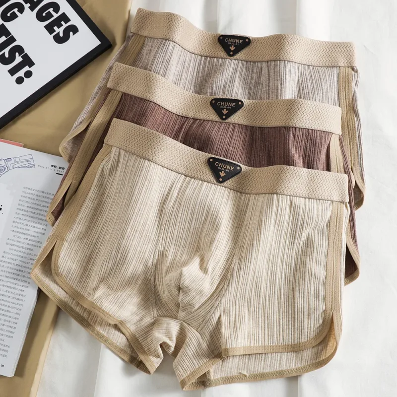 3 unidades/pacote 100% algodão sólido listrado calcinha masculina para 40-100kg malha respirável virilha cuecas boxers de cintura alta elástica — image 20