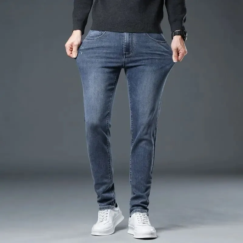 New Autumn/winter 2025 Stretch Wash Jeans for Young Men with Small Straight Elastic WaistJeans Pants Fashion Men's Trousers — image 4