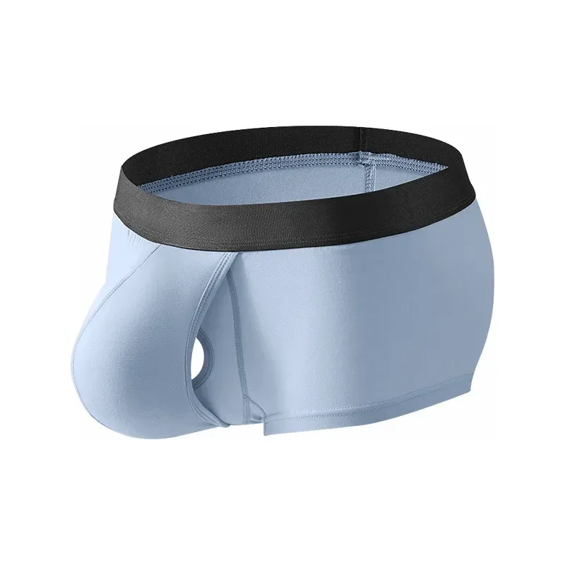 Mens Bamboo Fibers Athletic Quick Dry Breathable Separate Pouch Underwear Fly Front Dual Pouch Trunks Bulge Enhancing Comfortabl