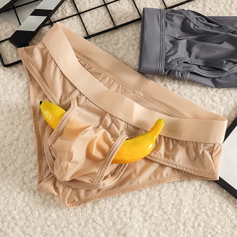 Open Front Fly Pouch Underwaer Men Scrotal Support Sports Briefs Ice Silk Breathable Underpant Bullet Hiwalay Malusog na Panty — image 6