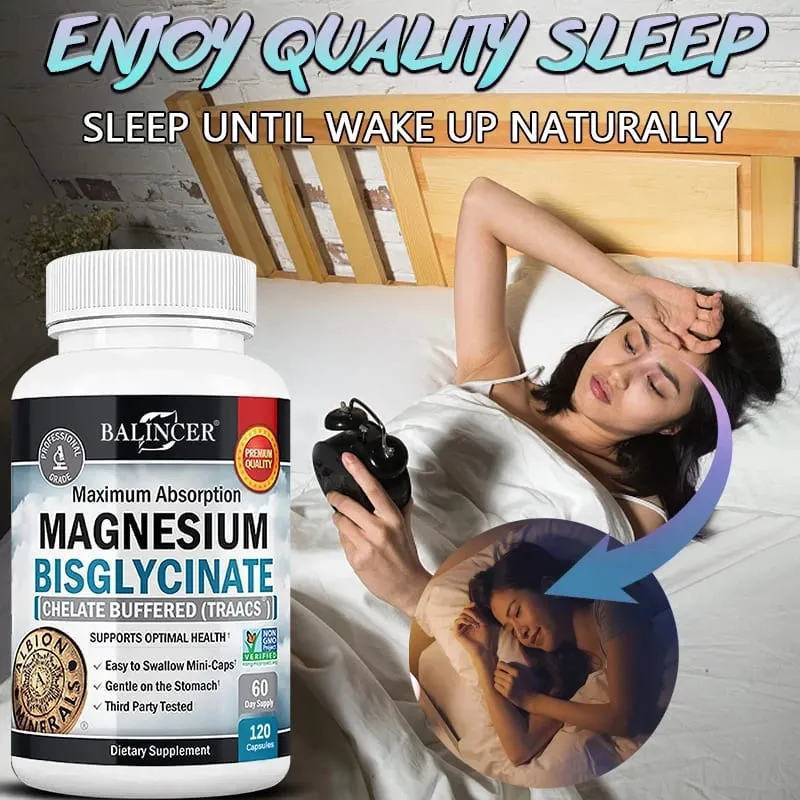 Magnesium Bisglycinate - for Muscle Nerve Sleep Joints Bones Immune & Energy - High Absorption Vegetarian 120 Capsules