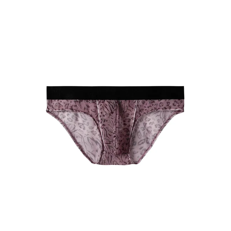 Cuecas masculinas separadas com bolsa dupla, cuecas de seda gelo sem costura, malha respirável, estampa de leopardo, roupa íntima de secagem rápida para viagem