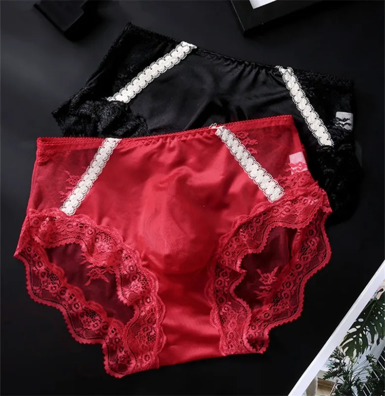 adults 18 plus size men's underwear Ice silk cuecas masculino 3D convex bag cueca color blocked lace mesh calzoncillos hombre — image 9