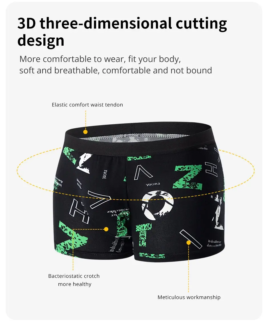 Cueca boxer com estampa de moda masculina de 4 peças, cueca boxer respirável para adolescentes, roupa íntima confortável plus size até 6XL. — image 11