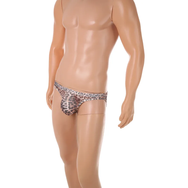 Men Sexy Briefs Underwear Mesh Sheer Ultra-Thin Underpants Big Penis Pouch See Through Panties Leopard Bikini — image 11