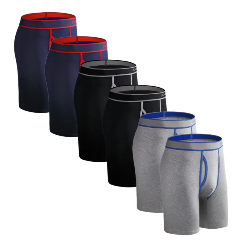 6Pieces Long Men's Panties Front Open Cotton Men Underpants Sports Long Legs Boxer Briefs Camouflage Boxers Underwear Man Shorts