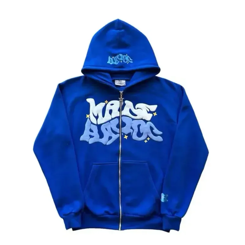 Moletom masculino retrô americano com zíper estampado com capuz unissex outono e inverno cardigan aberto — image 8